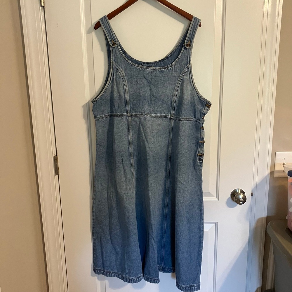 Just Me 90s-style midi denim jumper button side & paneling Women's‎ Sz 18